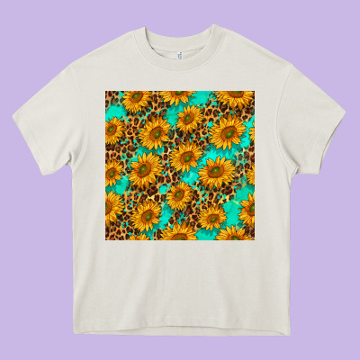 Sunflowers And Leopard Western Seamless Pattern Heavy Core Tee Designed By Bundleandbundleshop
