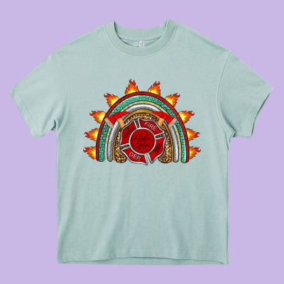 Firefighter Rainbow Heavy Core Tee Designed By Artiststas