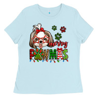 Baby Blue merry pawmas christmas shih tzu Ladies Tee - Jasminsmagicworld