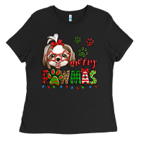 Black merry pawmas christmas shih tzu Ladies Tee - Jasminsmagicworld