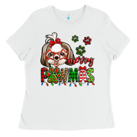 Merry Pawmas Christmas Shih Tzu Ladies Tee | Teevron