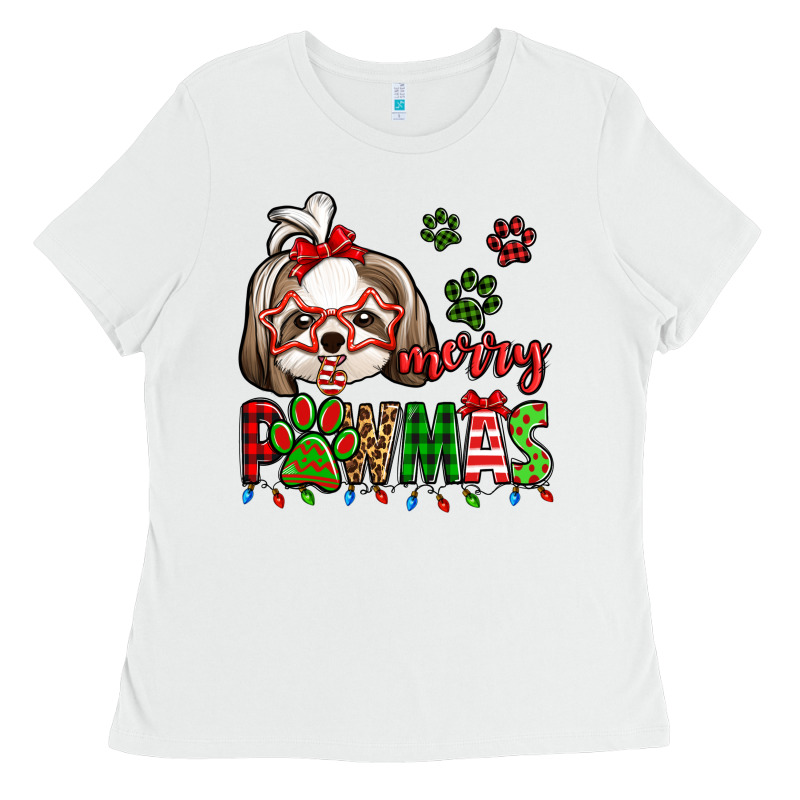Merry Pawmas Christmas Shih Tzu Ladies Tee by Jasminsmagicworld | Teevron