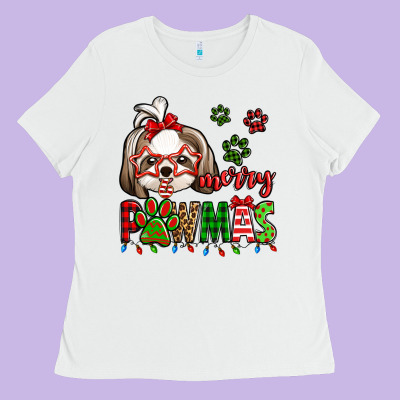 Merry Pawmas Christmas Shih Tzu Ladies Tee Designed By Jasminsmagicworld