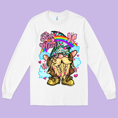 Best Mom Gnome Rainbow Clouds Butterfly Glitter Long Sleeve Tee Designed By Lillyallendesigns
