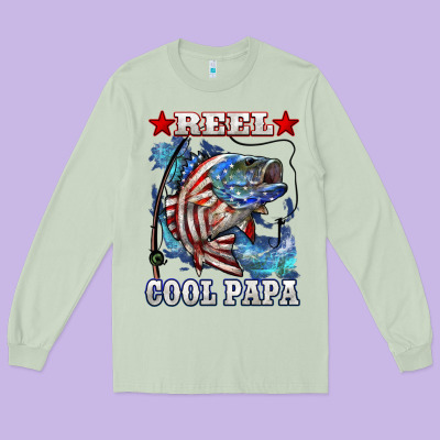 Reel Cool Papa American Flag Bass Fishing Long Sleeve Tee Designed By Lillyallendesigns