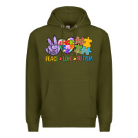 Army Green Peace love Autism Premium Hoodie - CowGirlArtShop