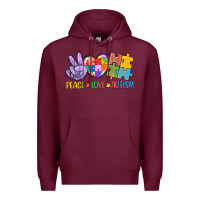 Burgundy Peace love Autism Premium Hoodie - CowGirlArtShop