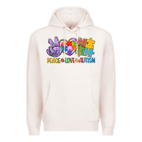 Pale Pink Peace love Autism Premium Hoodie - CowGirlArtShop
