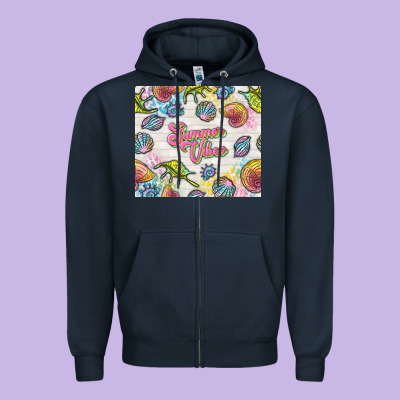 Summer Vibes With Sea Shells Zipper Hoodie Designed By Tumblerdesignbyshophia
