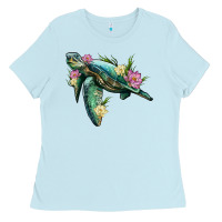 Sea Turtle With Lotus Ladies Tee | Teevron