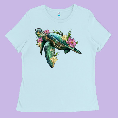 Sea Turtle With Lotus Ladies Tee Designed By Artiststas