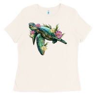 Bone sea turtle with lotus Ladies Tee - Artiststas