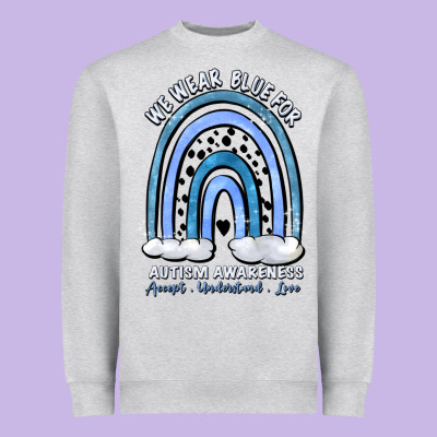We Wear Blue For Autism Awareness Accept Understan Heavyweight Sweatshirt Designed By Artiststas