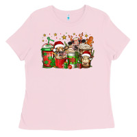 Bubblegum Pink christmas cows coffee Ladies Tee - Jasminsmagicworld