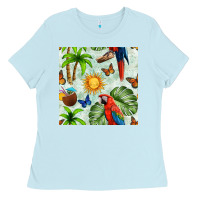 Baby Blue parrot in the sun seamless pattern Ladies Tee - BundleAndBundleShop
