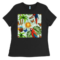 Black parrot in the sun seamless pattern Ladies Tee - BundleAndBundleShop
