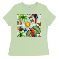 Matcha parrot in the sun seamless pattern Ladies Tee - BundleAndBundleShop