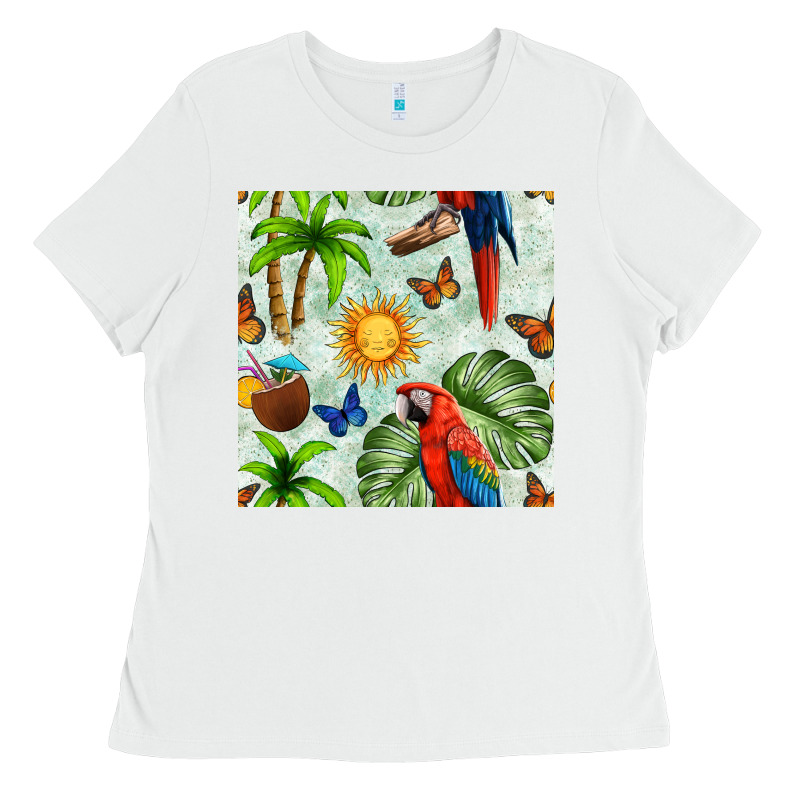 Parrot In The Sun Seamless Pattern Ladies Tee by BundleAndBundleShop | Teevron