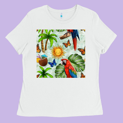 Parrot In The Sun Seamless Pattern Ladies Tee Designed By Bundleandbundleshop