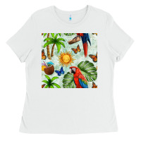 White parrot in the sun seamless pattern Ladies Tee - BundleAndBundleShop