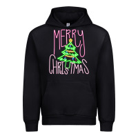 Black Merry Neon Christmas Urban Hoodie - CowhideDigitalArt