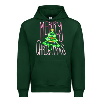 Forest Green Merry Neon Christmas Urban Hoodie - CowhideDigitalArt