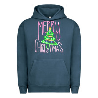 Pigment Midnight Navy Merry Neon Christmas Urban Hoodie - CowhideDigitalArt