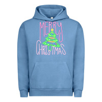 Pigment Pebble Blue Merry Neon Christmas Urban Hoodie - CowhideDigitalArt
