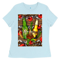 Baby Blue beer bottles with wheat and barley Ladies Tee - AdoDesignShop