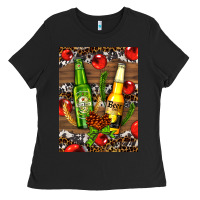 Black beer bottles with wheat and barley Ladies Tee - AdoDesignShop