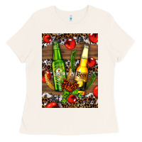 Bone beer bottles with wheat and barley Ladies Tee - AdoDesignShop