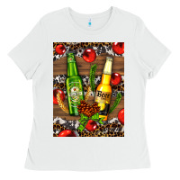 White beer bottles with wheat and barley Ladies Tee - AdoDesignShop