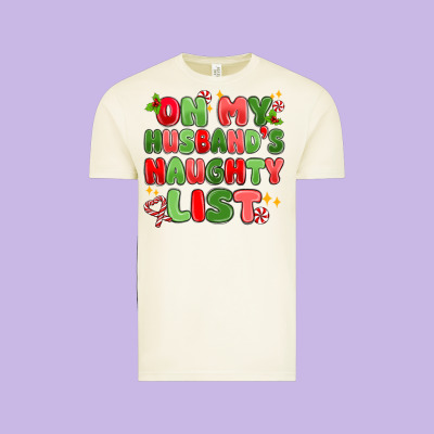 On My Husband's Naughty List Vintage Tee Designed By Maliassmallbusiness