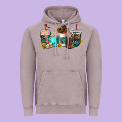 Western Coffee Cups Vintage Hoodie Designed By Nancycooperartshop