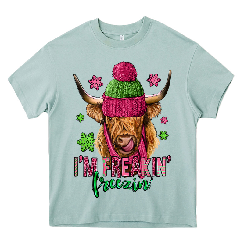 I'm Freakin Freezin Pink Christmas Long Haired Cow Heavy Core Tee by Jasminsmagicworld | Teevron