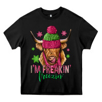 Black i'm freakin freezin pink christmas long haired cow Heavy Core Tee - Jasminsmagicworld
