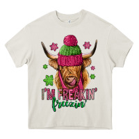 Cream i'm freakin freezin pink christmas long haired cow Heavy Core Tee - Jasminsmagicworld