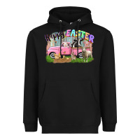 Black Happy Easter truck with farm animals Easter Day Heavyweight Hoodie - CowGirlArtShop