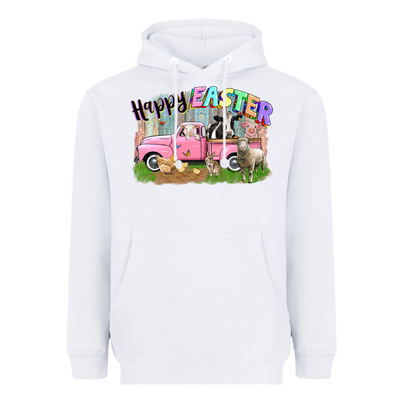 Happy Easter Truck With Farm Animals Easter Day Heavyweight Hoodie by CowGirlArtShop | Teevron