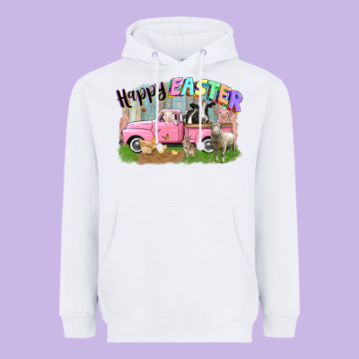 Happy Easter Truck With Farm Animals Easter Day Heavyweight Hoodie Designed By Cowgirlartshop