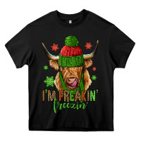 Black i'm freakin freezin christmas long haired cow Heavy Core Tee - Jasminsmagicworld