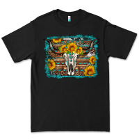 Black longhorn bull skull western turquoise background Premium Tee - Artiststas