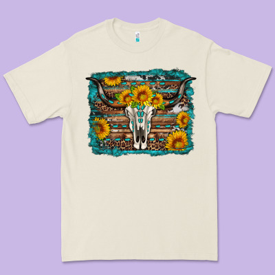 Longhorn Bull Skull Western Turquoise Background Premium Tee Designed By Artiststas