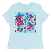 Baby Blue summer and octopus seamless pattern Ladies Tee - BundleAndBundleShop