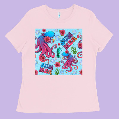 Summer And Octopus Seamless Pattern Ladies Tee Designed By Bundleandbundleshop
