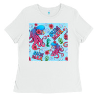 White summer and octopus seamless pattern Ladies Tee - BundleAndBundleShop