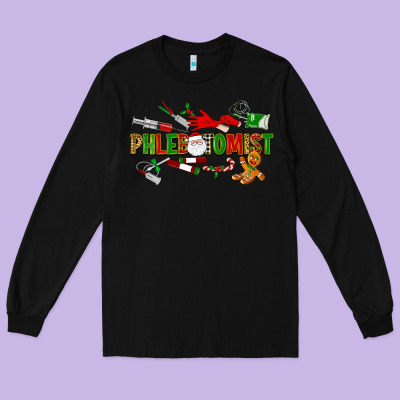 Christmas Phlebotomist Long Sleeve Tee Designed By Lillyallendesigns