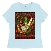 Baby Blue beer bottles with mistletoe Ladies Tee - AdoDesignShop