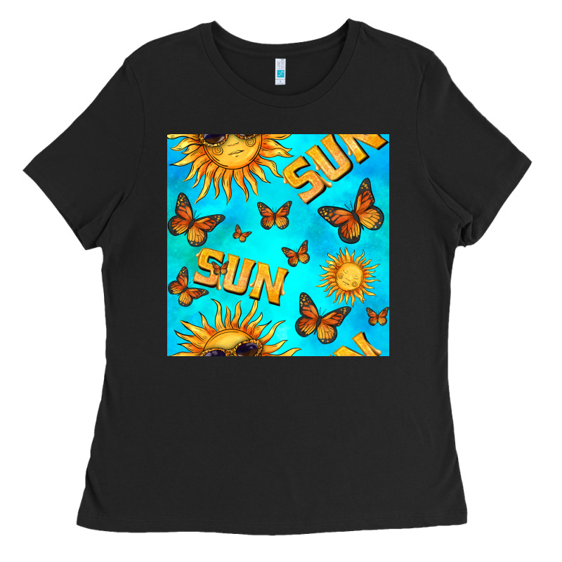Sun With Butterfly Seamless Pattern Ladies Tee by BundleAndBundleShop | Teevron