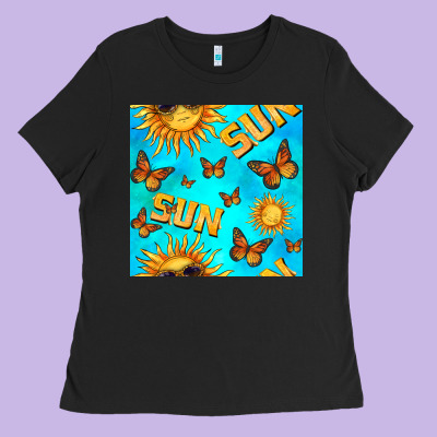 Sun With Butterfly Seamless Pattern Ladies Tee Designed By Bundleandbundleshop